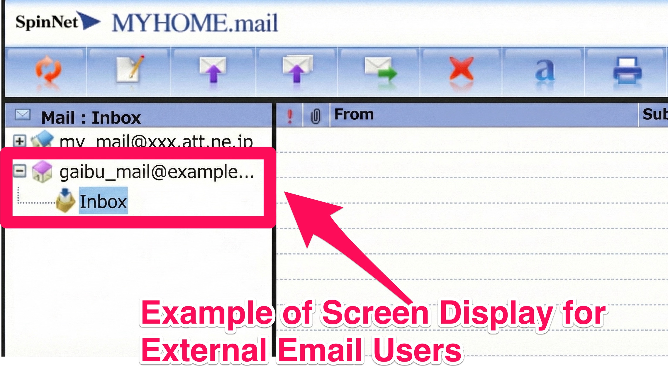 Example of Screen Display for External Email Users
