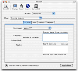 The "TCP/IP" tab of the "Network" window