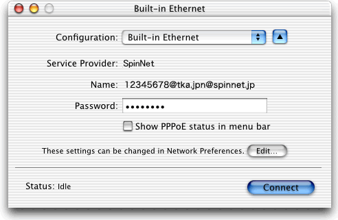 The "Built-in Ethernet" window