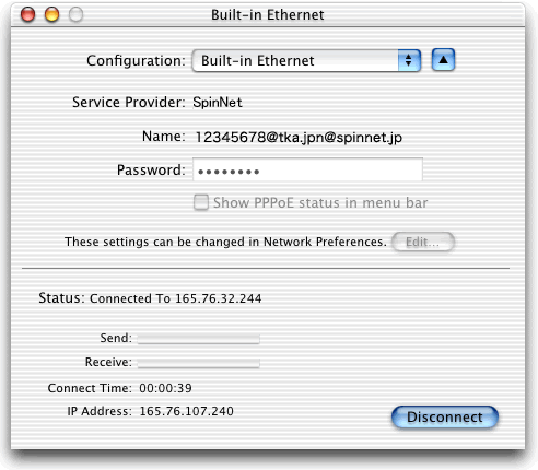 The "Status" of the "Built-in Ethernet" window