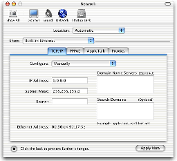 The "TCP/IP" tab of the "Network" window