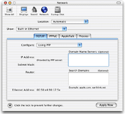 The "TCP/IP" tab of the "Network" window