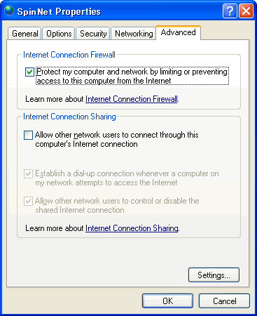 The "Advanced" tab of the "SpinNet Properties" window